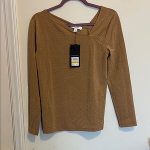 Nine West Brown Asymmetrical 3/4 Sleeve Top